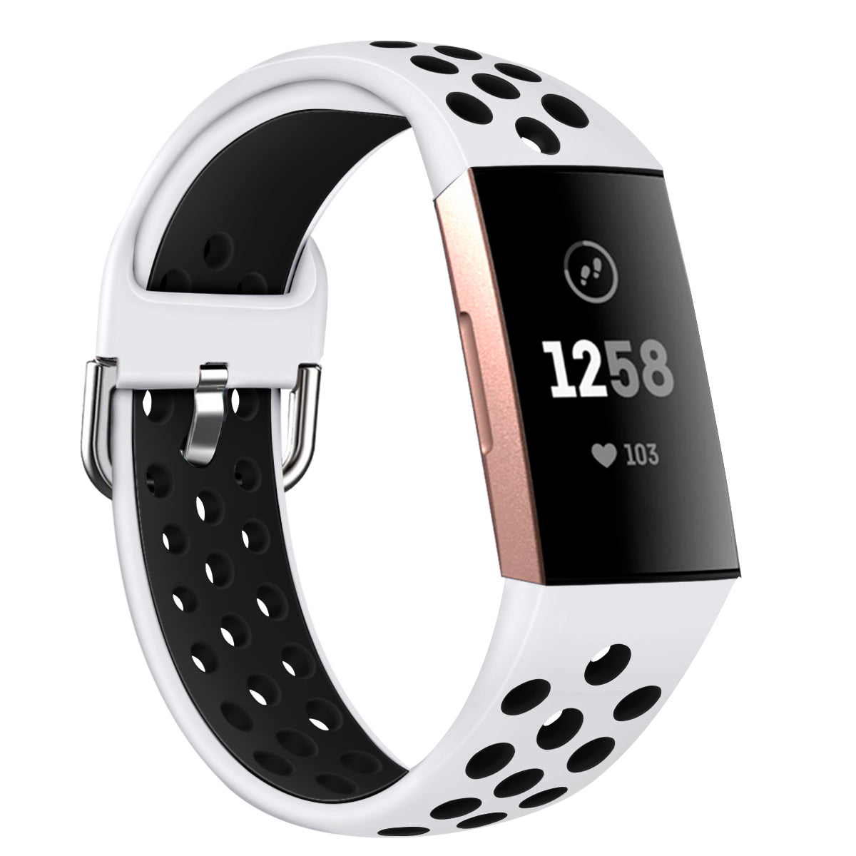 For Fitbit Charge 3 / 4 Watch Band Breathable Silicone Dual Color Wrist Strap Replacement - L / White+Black For Fitbit Charge 3 / 4 Watch Band Breathable Silicone Dual Color Wrist Strap Replacement - L / White+Black
